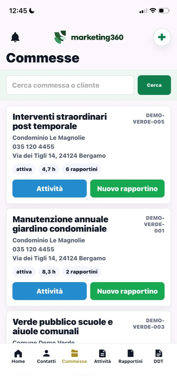Schermata app aziendale per gestione commesse
