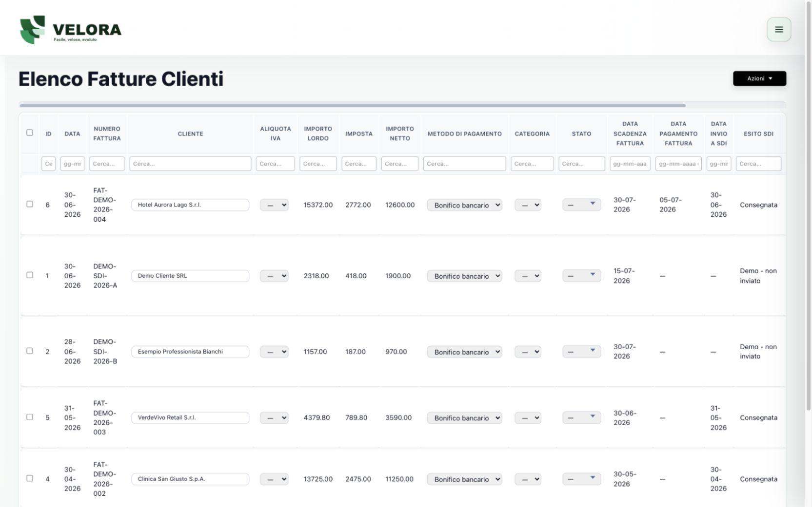 Modulo fatture Velora CRM